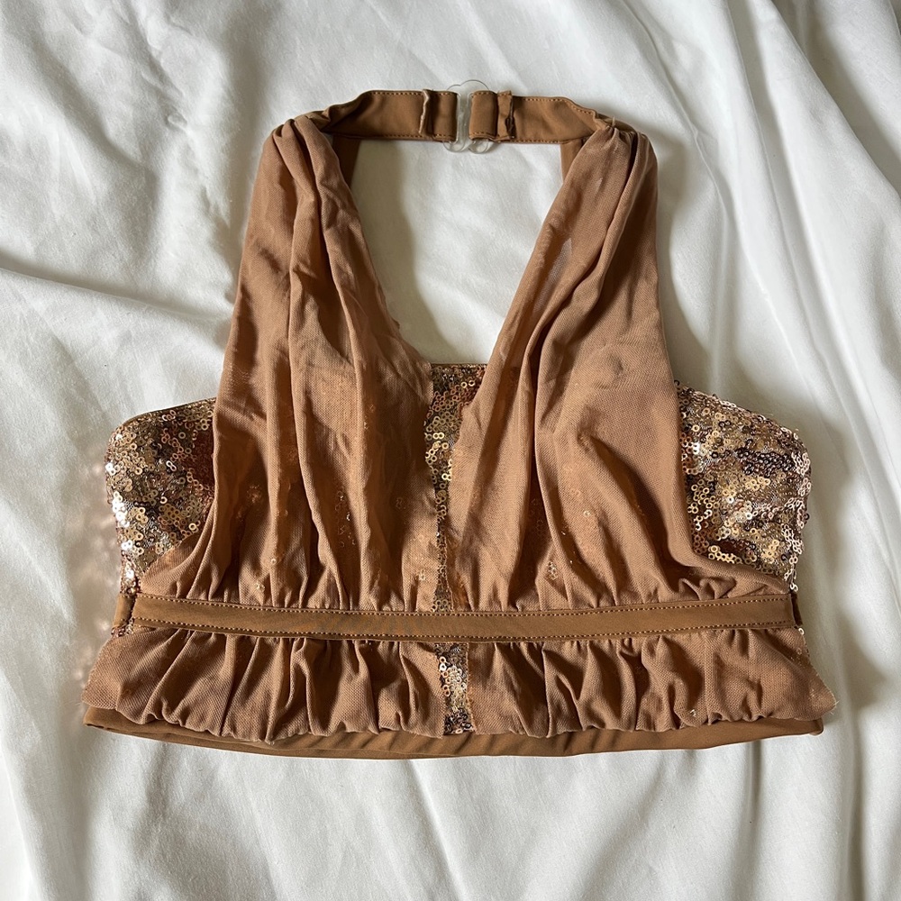 Elegant Brown Sequin Halter Top